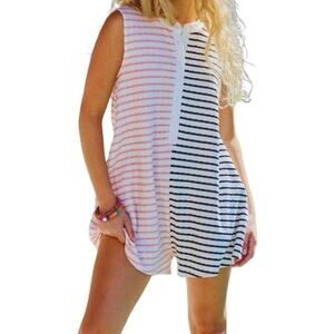 Bucket list striped romper sleeveless two tone boho summer casual beachy